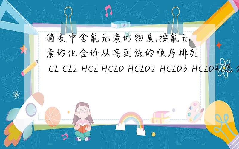 将表中含氯元素的物质,按氯元素的化合价从高到低的顺序排列 CL CL2 HCL HCLO HCLO2 HCLO3 HCLO4,怎么判断它们的化合价