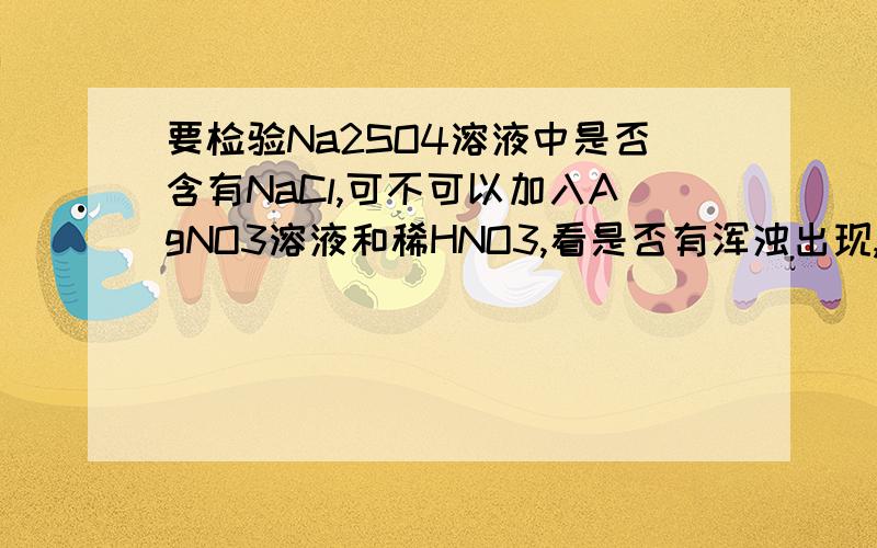 要检验Na2SO4溶液中是否含有NaCl,可不可以加入AgNO3溶液和稀HNO3,看是否有浑浊出现,为什么?