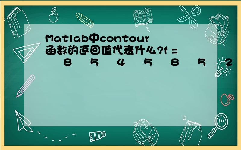 Matlab中contour函数的返回值代表什么?f =     8     5     4     5     8     5     2     1     2     5     4     1     0     1     4     5     2     1     2     5     8     5     4     5     8>> [a,b]=contour(f,[1 1],'r')a =